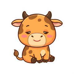 Obraz premium Adorable cartoon cow with brown spots and pink cheeks smiling sweetly isolated on transparent background