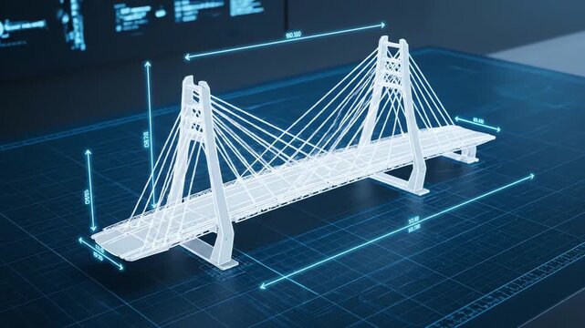 Bridge Blueprint Grid Animation for Engineering 4K Video