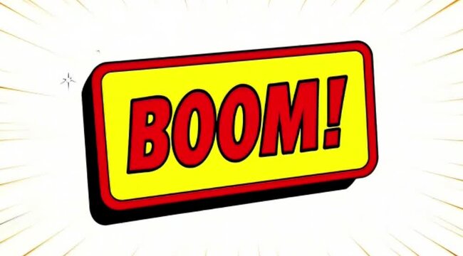 boom word retro cartoon comic bubbles popup style expressions colored bomb and smoke strip dotted with red speed radial line seamless loop animation scene 4 distortion, overlay, glitch