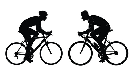Obraz premium Two cyclists in silhouette face each other on their bicycles