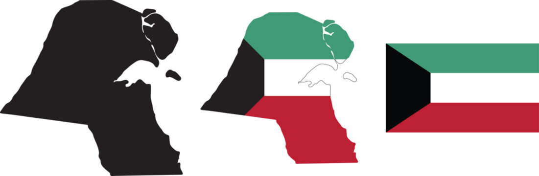 Kuwait Map with National Flag Country Silhouette and Flag Vector Illustration
