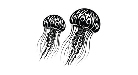 Two stylized jellyfish illustrations in black and white with swirling tentacle designs © Tm Studio