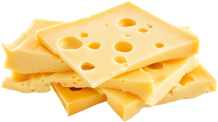 A stack of Swiss cheese slices on transparent background