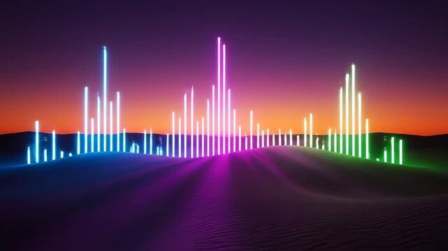 Neon Audio Spectrum Visualizer over Desert Dunes 4K Video