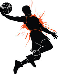 Basketball Player Dunk Silhouette Dynamic Athlete Jump Shot with Paint Splash © Pixora Creative