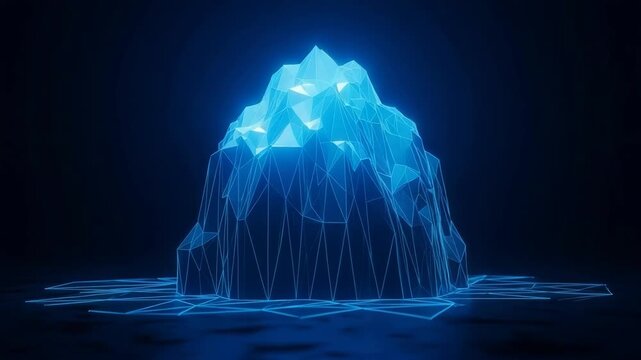 Glowing Geometric Mountain Rising On Dark Blue Background Innovation Technology Data Visualization For Backgrounds Websites Presentations