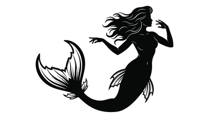 A mystical silhouette of a mermaid with long flowing hair and a shimmering tail, evoking a sense of oceanic magic and wonder in a simple yet captivating visual representation.