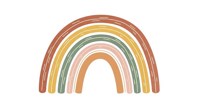 A minimalist bohemian style rainbow illustration with muted earth tones on a clean white background