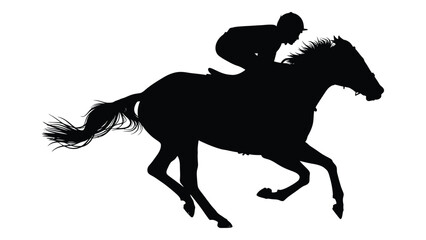 A dynamic silhouette of a jockey riding a horse at full gallop, showcasing speed and skill in a thrilling equestrian scene. © MDRian