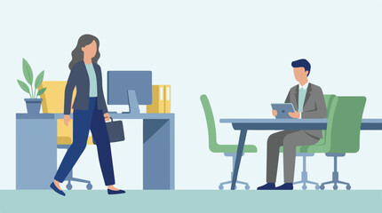 Fototapeta premium Business professionals working in a modern office environment illustration