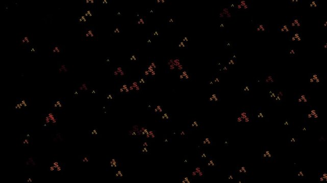 A scattered pattern of red and gold dollar signs on a dark black background creating a visual representation of wealth finance and economic concepts