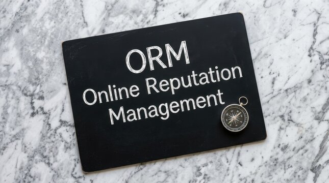 Online Reputation Management ORM Concept on a Blackboard with a Compass
