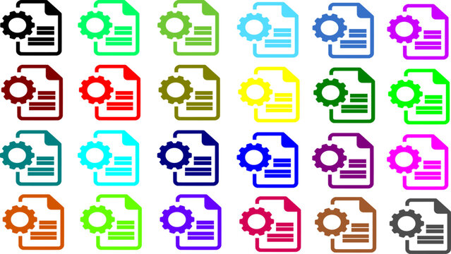 Document settings and file configuration icons. various colored vector illustrations for optimized digital workflows and customizable user interface elements