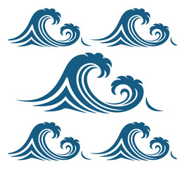 Obraz premium Ocean Wave Vector Illustration Set