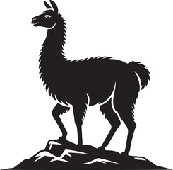 Fototapeta premium Black Llama Silhouette Standing on Rocks - Vector Illustration