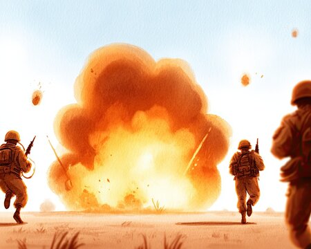 Soldiers Evade Explosions on Chaotic Battlefield, War Escape Survival, Urban Conflict Escape, Warzone Survival Escape, 