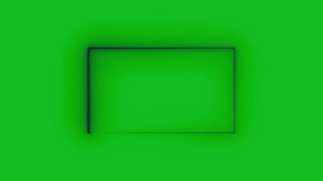 A minimalist abstract composition featuring a dark blue outlined rectangle with rounded corners, set against a gradient background of vibrant green transitioning to darker shades at the edges
