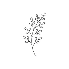 Fototapeta premium Minimalist Line Art of a Delicate Plant Stem with Leaves.
