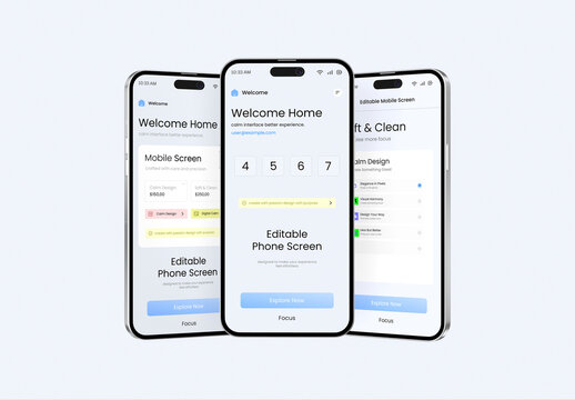 Three Smartphone Screen Mockup