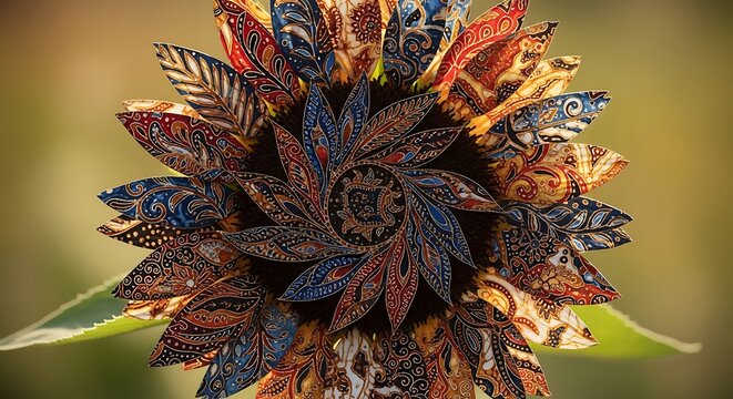 Stunning Sunflower Artwork Unique Batik Print Petals with Nature  Artistic Beauty.