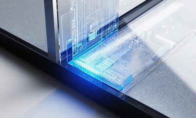 Fototapeta premium Indium transparent touchscreen display showing conducting tin oxide circuitry for modern electronic interface technology
