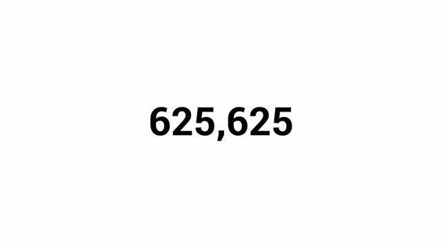 Number counter animation from 0 to 1,000,000 on a transparent background in 4k	