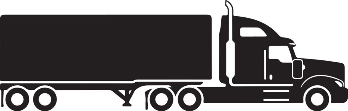 Vector semi-truck silhouette, black and white