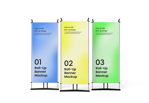 Isolated Three Roll-Up Banner Mockup