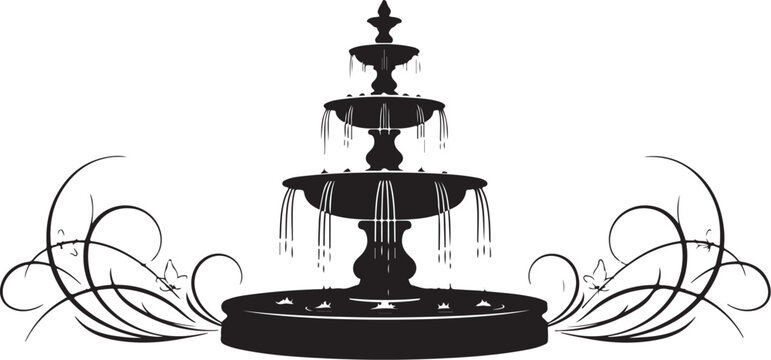 Black fountain icon vector with decorative design elements