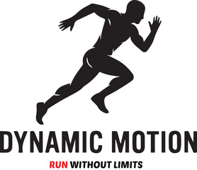 Obraz premium Dynamic running athlete , strong motion pose, minimal black vector silhouette, modern sports t-shirt design & web