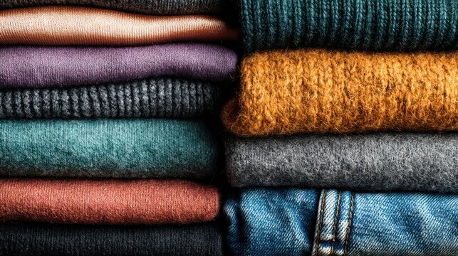 A variety of clothing textures laid out side-by-side, including silk, cotton, wool, and denim, showing the diversity of fabrics.