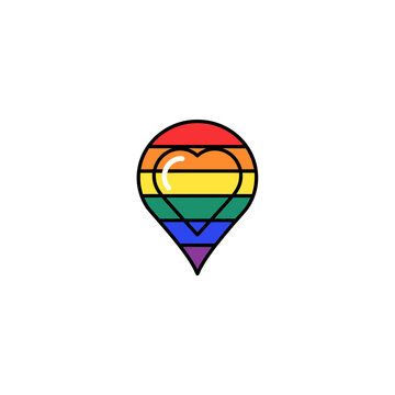 LGBTQ+ Pride Pin with Heart Shape vector illustration