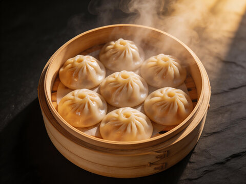 Close-up shot of Wuhan's traditional breakfast food, soup dumplings