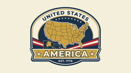 Obraz premium Vintage style crest badge features a map of the United States with established date and patriotic banner accents.