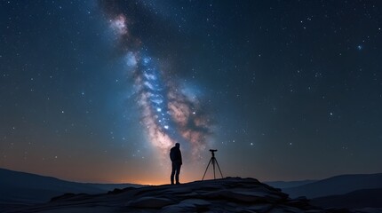 Fototapeta premium Astrophotographer Looking Up at Vivid Milky Way Galaxy