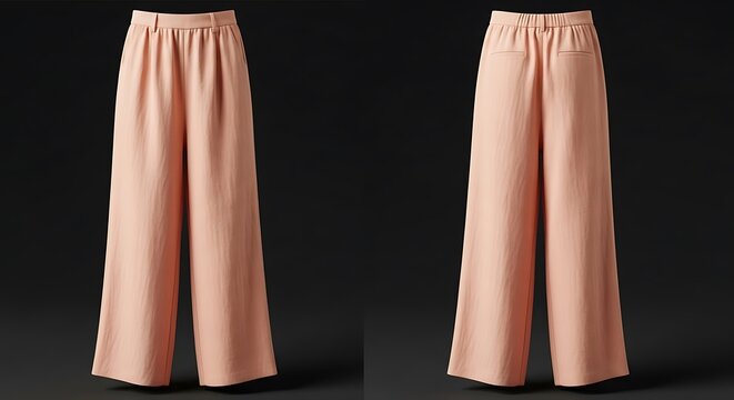 Mockup of a soft peach color linen wide leg pants for woman