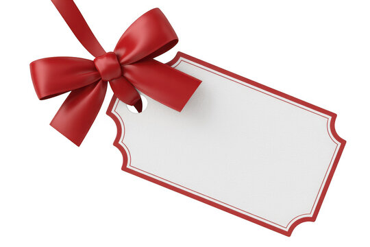 Red gift tag with bow red tag white tag red bow isolated on a transparent background