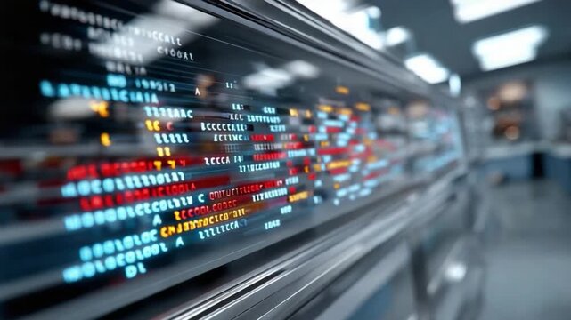 Digital data stream: Dynamic lines of code and data flow across a sleek, modern screen. A futuristic view, capturing the essence of technology and information.
