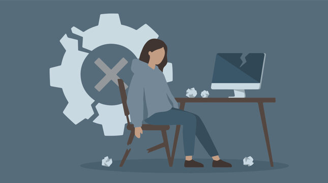 Person overwhelmed by technical issues and work-related stress illustration