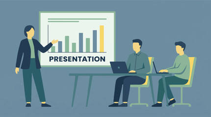 Fototapeta premium Business presentation with a speaker showing a bar chart to colleagues in a meeting