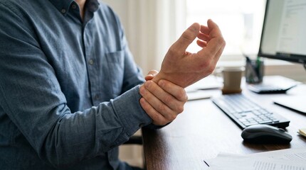 Obraz premium Person Holding Wrist in Pain Carpal Tunnel Concept