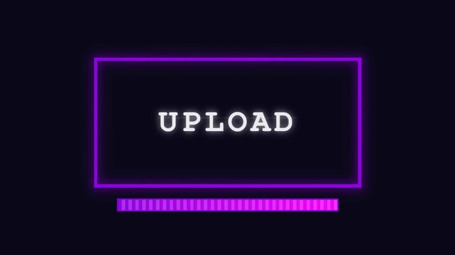 Neon Purple Upload Progress Bar And Glowing Box Outline Animation On Dark Background
