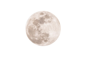 Full moon with detailed surface texture and soft glow Object on white transparent background png © sumblistan
