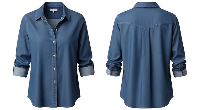 Mockup of a denim blue color button up shirt for woman