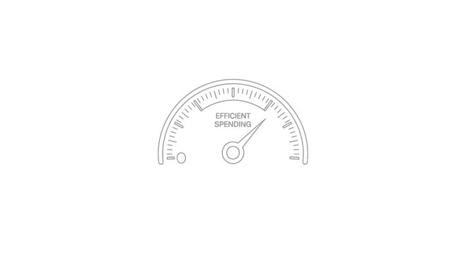 Exceeding spending speedometer gauge in simple line drawing for business finance Isolated on white background