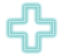 Fototapeta premium Neon glowing medical cross symbol illustration, representing healthcare and first aid