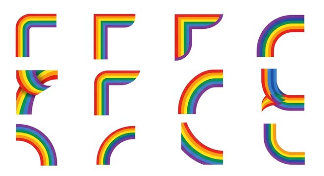 Pride month rainbow decorative corner border set