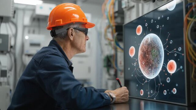 Medium shot of expert using AIbased software to detect copper loop issues primary screen content crystal clear and telecom equipment edges gently out of focus for depth.