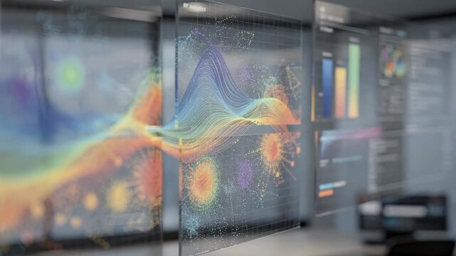 Shot capturing the AIdriven RF dashboards analytics section with precise traffic heatmaps in clear focus while other interface elements fade into soft blur.