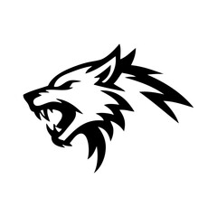 Logotipo con un dibujo sencillo con líneas de la cabeza de un lobo enojado enseñando los colmillos  © teracreonte